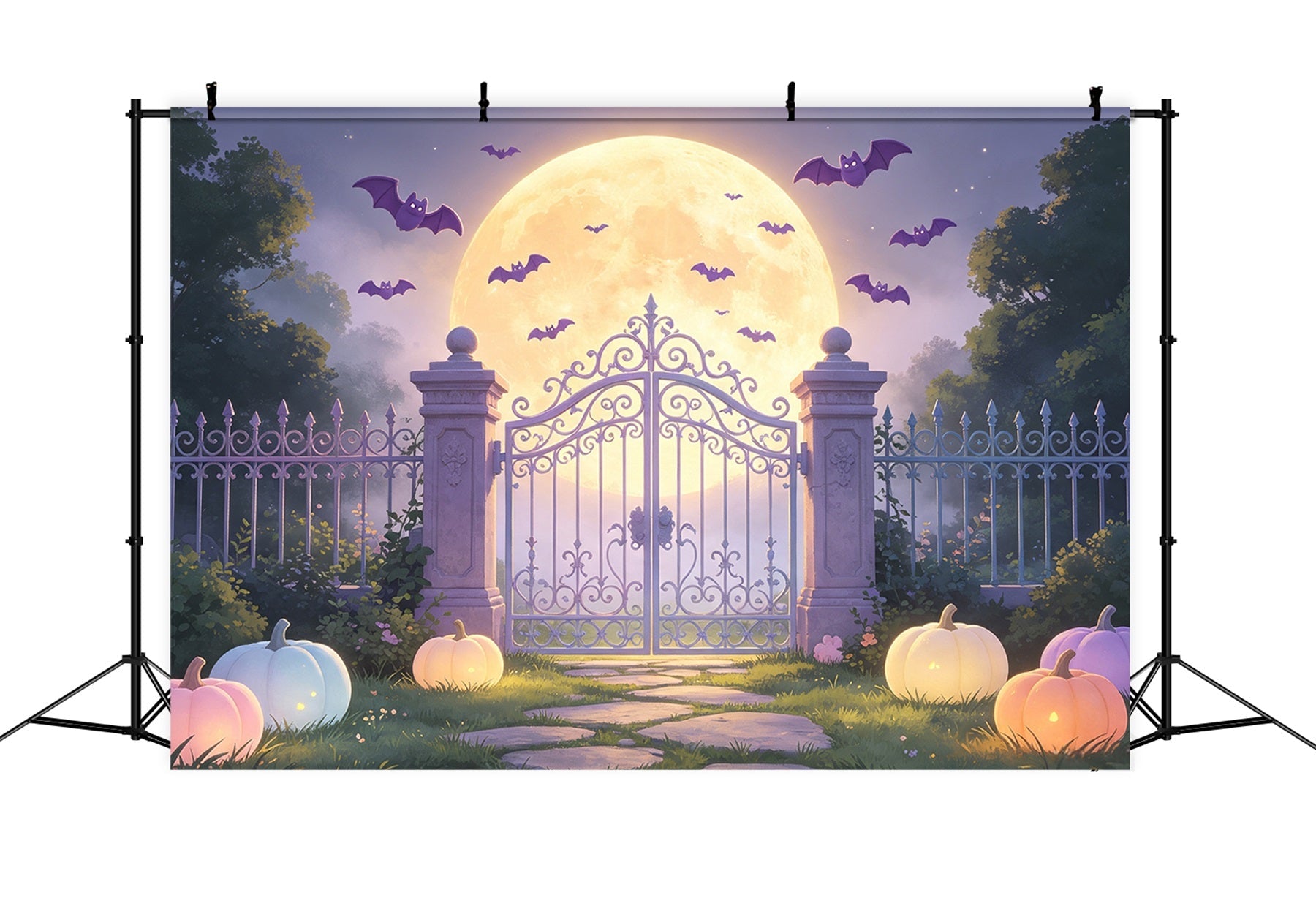 Batcave Backdrop Pastel Moonlit Garden Gate Pastel Halloween Backdrop UK GQ67-104