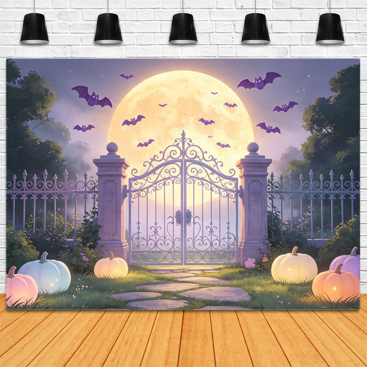Batcave Backdrop Pastel Moonlit Garden Gate Pastel Halloween Backdrop UK GQ67-104