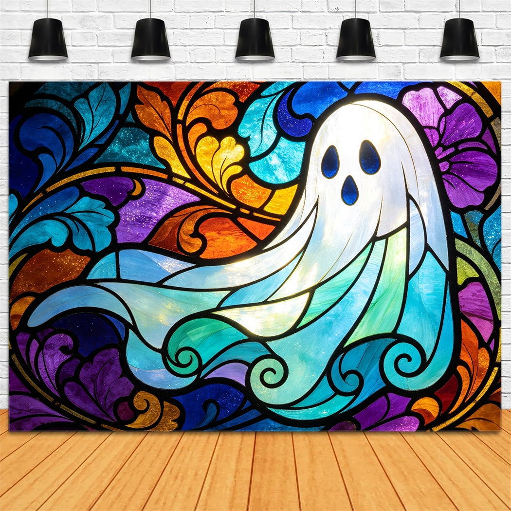 Ghost Stained Glass Backdrop Tapestry Colorful Window Garage Door Halloween Backdrop UK GQ67-109