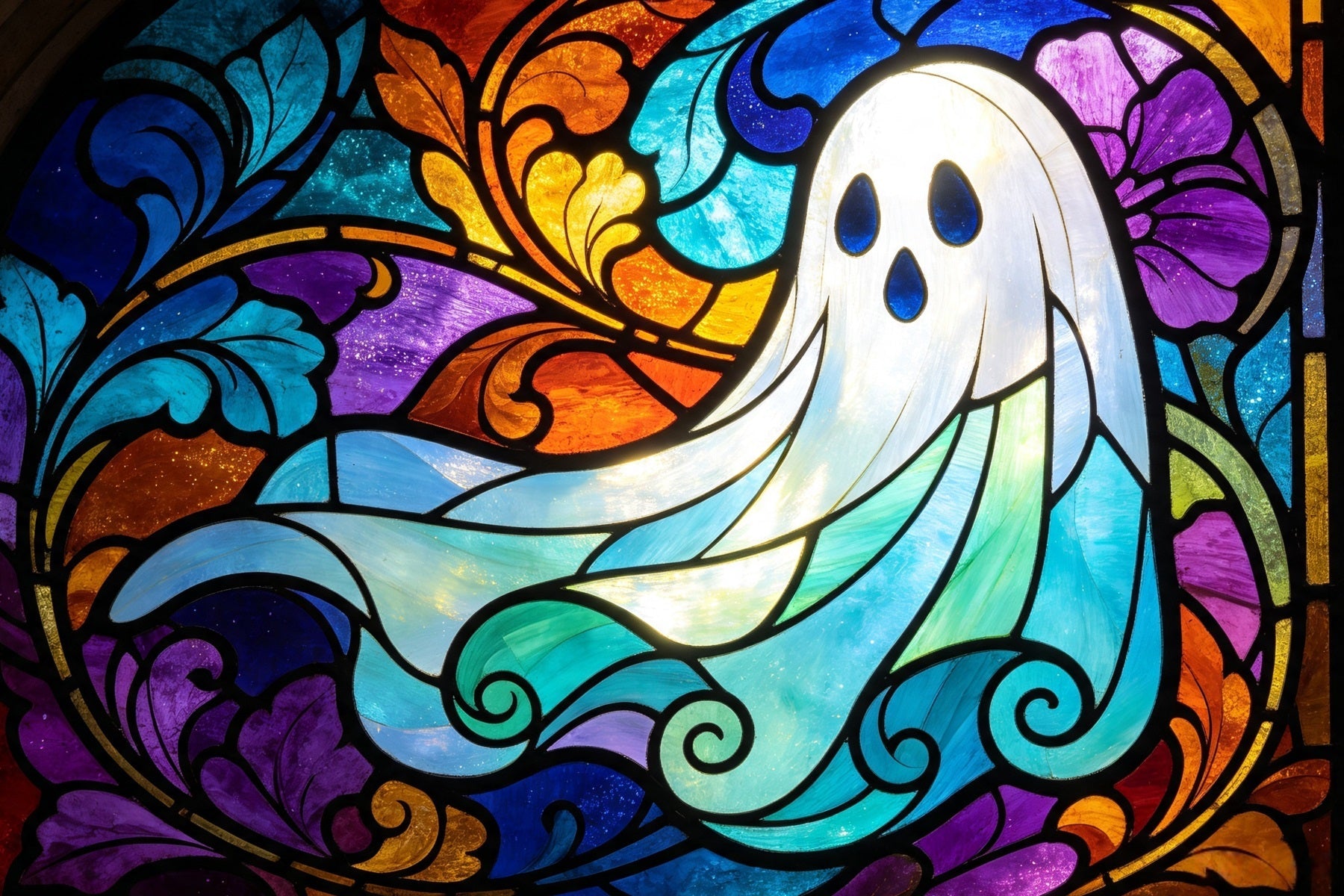 Ghost Stained Glass Backdrop Tapestry Colorful Window Garage Door Halloween Backdrop UK GQ67-109