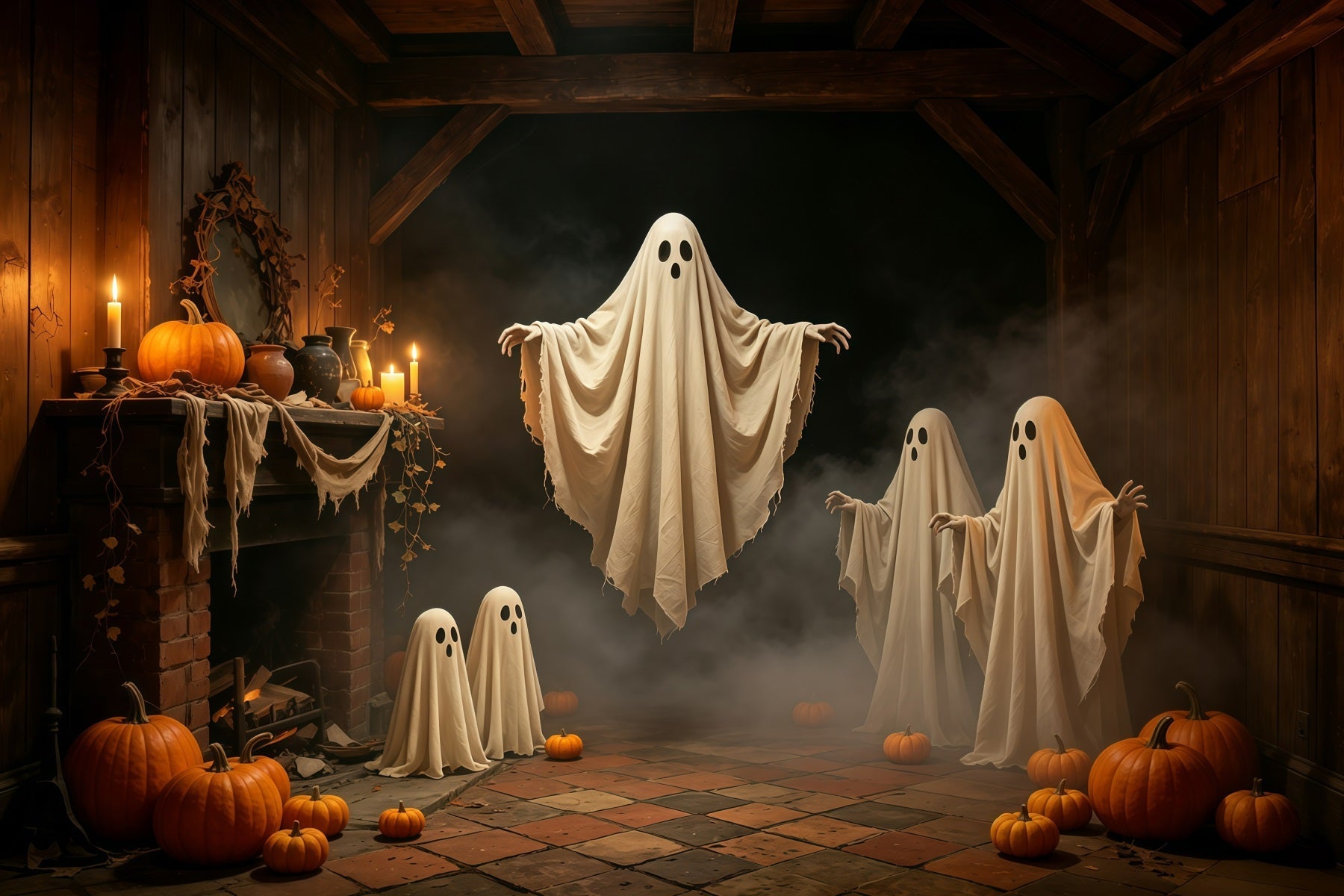 Halloween Ghost Backdrop Candlelit Floating Gathering Gothic Halloween Backdrop UK GQ67-81