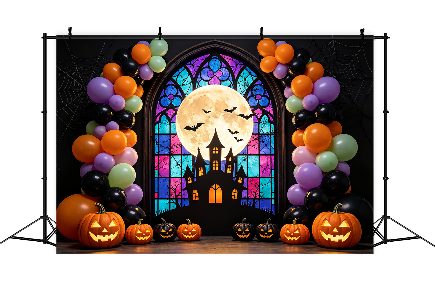 Halloween Balloon Backdrop Stained Glass Arch Halloween Photography Backdrops UK GQ67-86