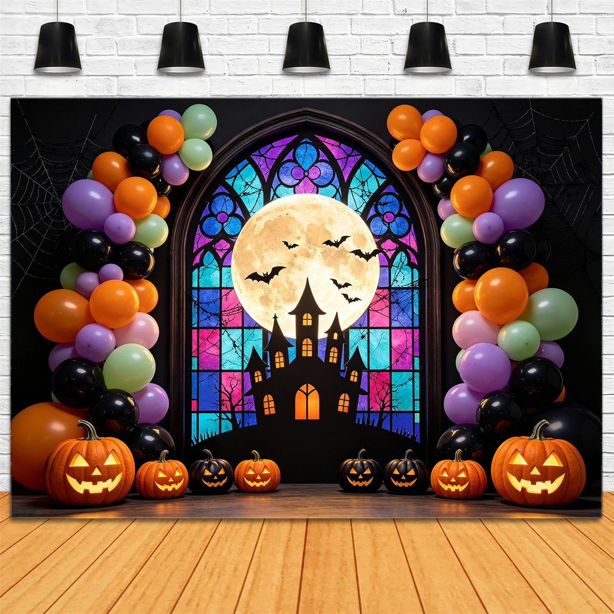 Halloween Balloon Backdrop Stained Glass Arch Halloween Photography Backdrops UK GQ67-86