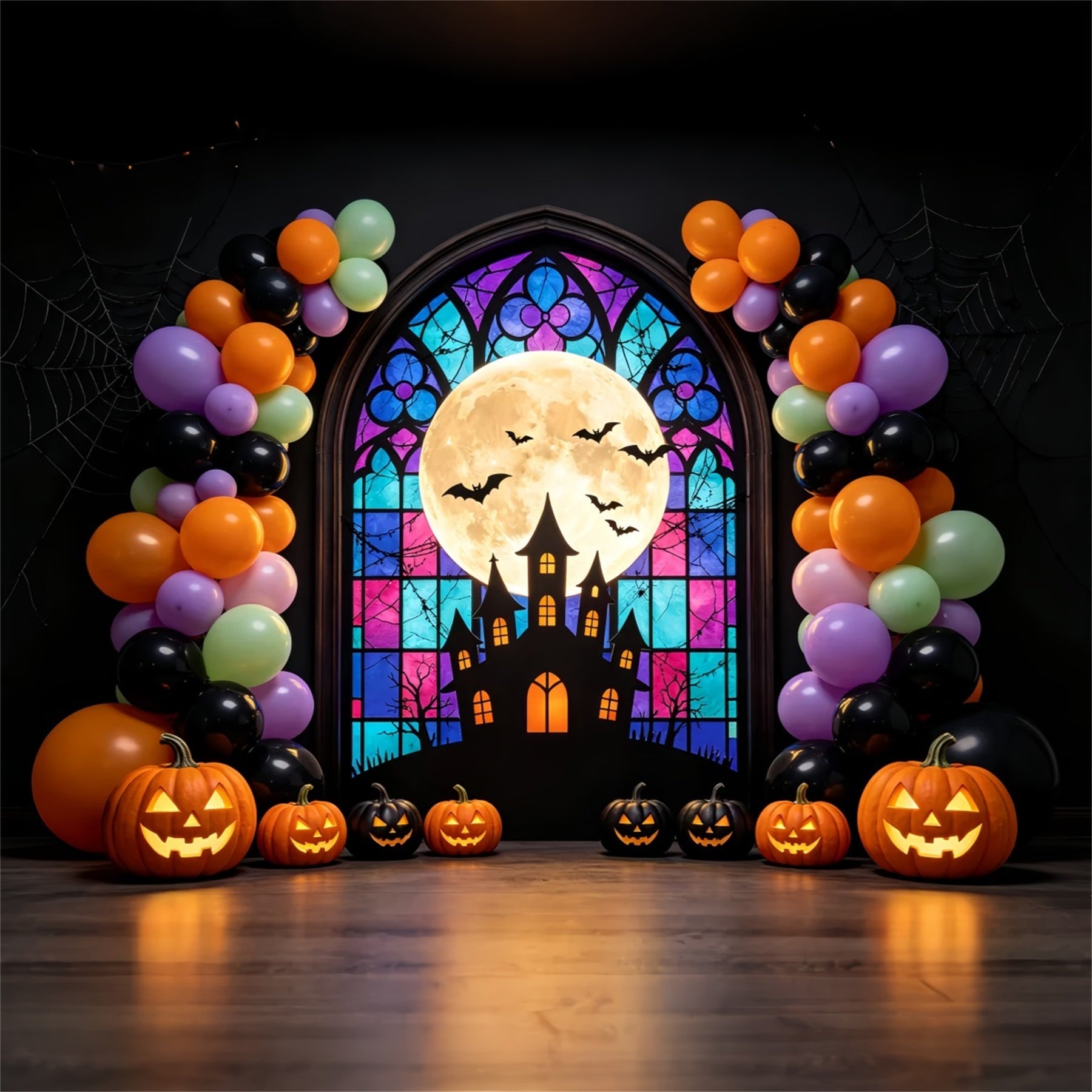 Halloween Balloon Backdrop Stained Glass Arch Halloween Photography Backdrops UK GQ67-86