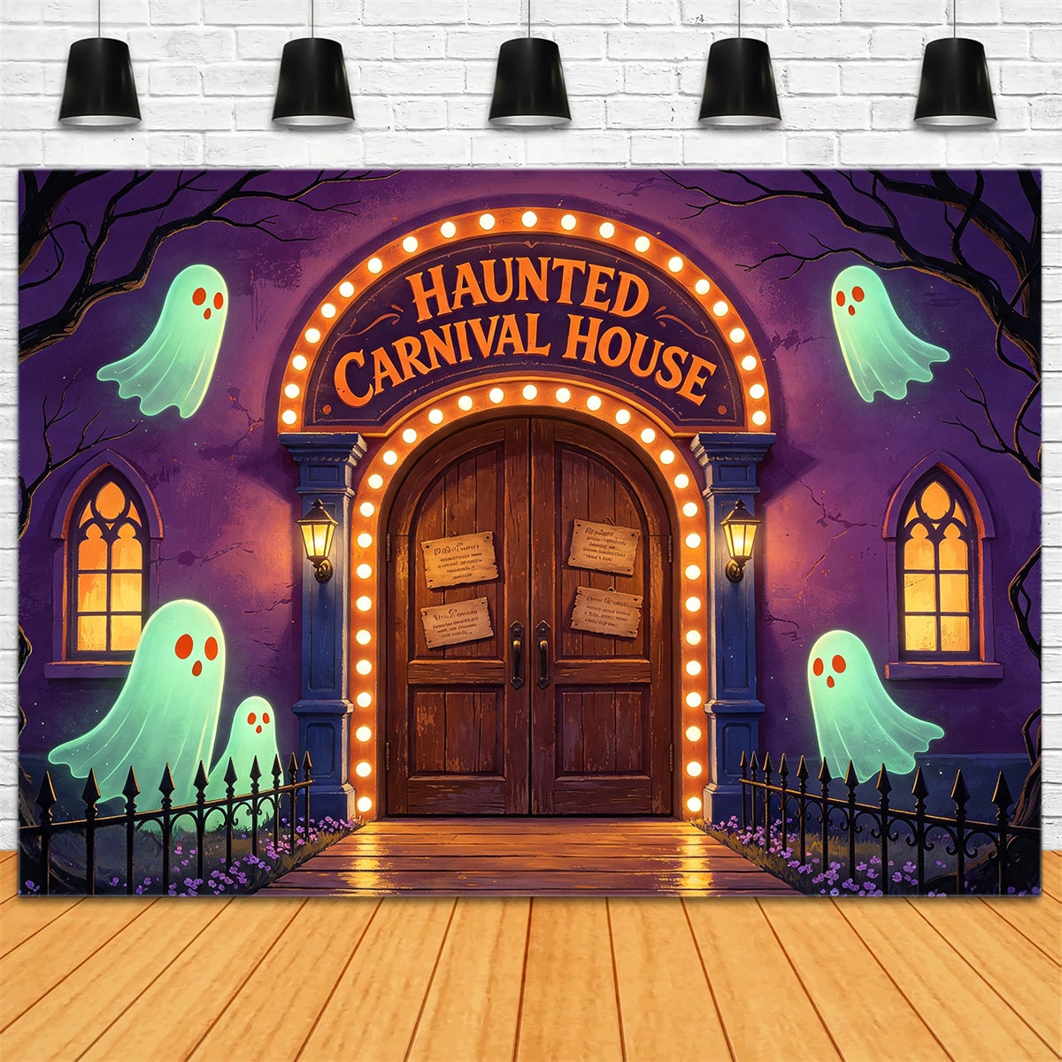 Halloween Carnival Backdrop Glowing Ghost House Entrance Halloween Scary Backdrops UK GQ67-89