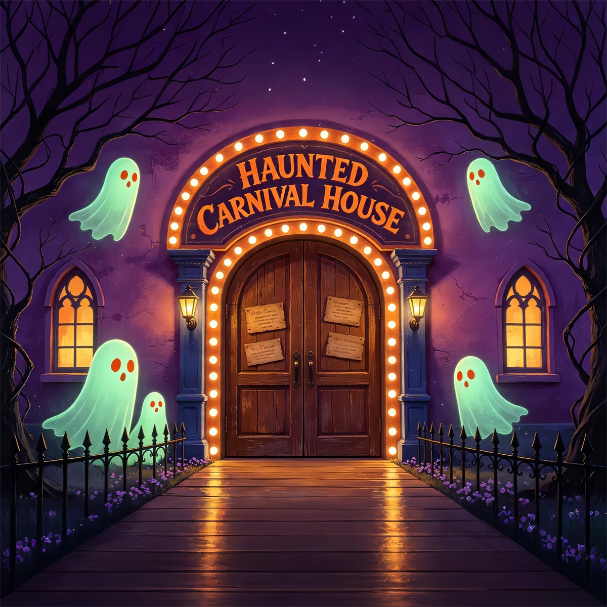 Halloween Carnival Backdrop Glowing Ghost House Entrance Halloween Scary Backdrops UK GQ67-89