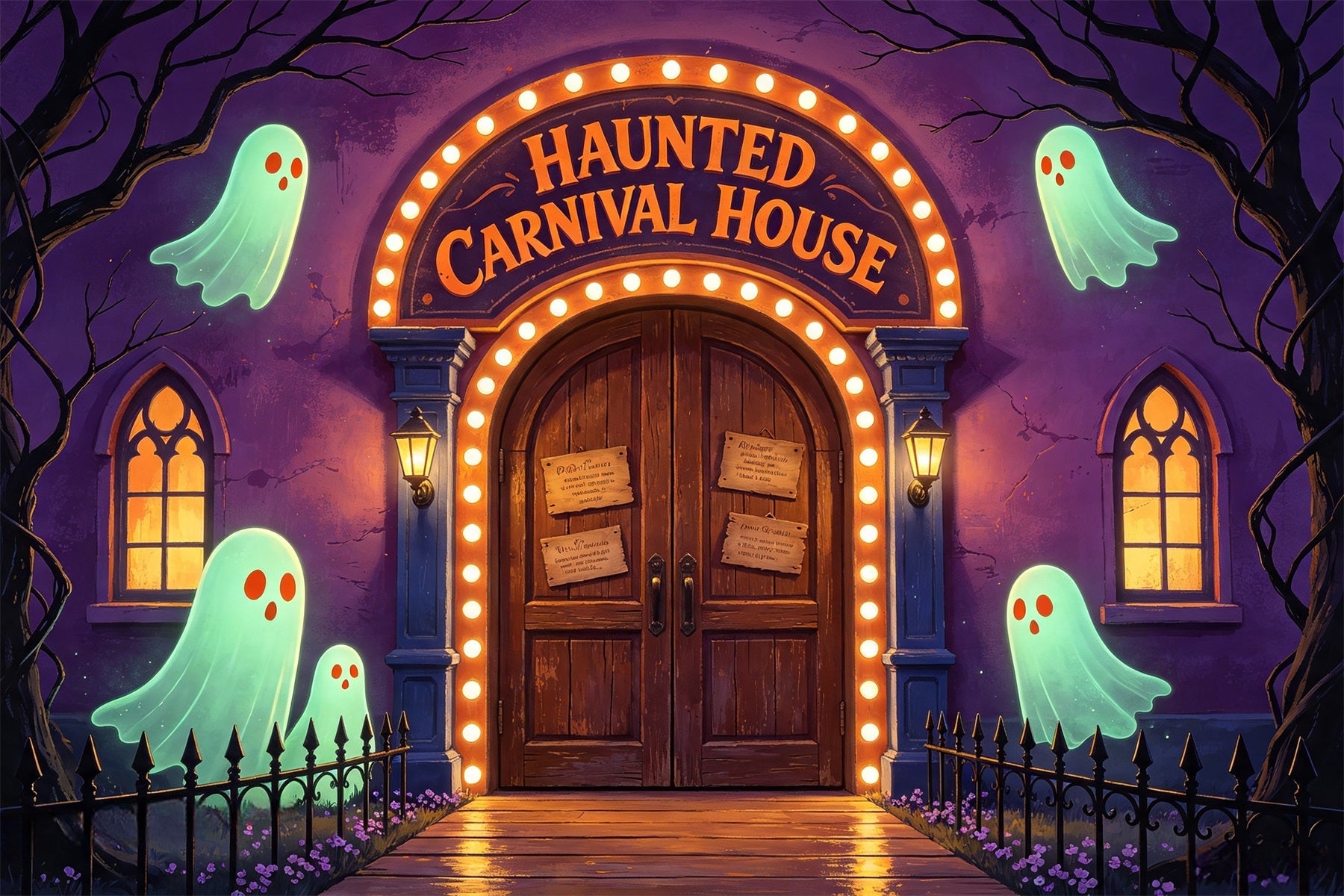 Halloween Carnival Backdrop Glowing Ghost House Entrance Halloween Scary Backdrops UK GQ67-89