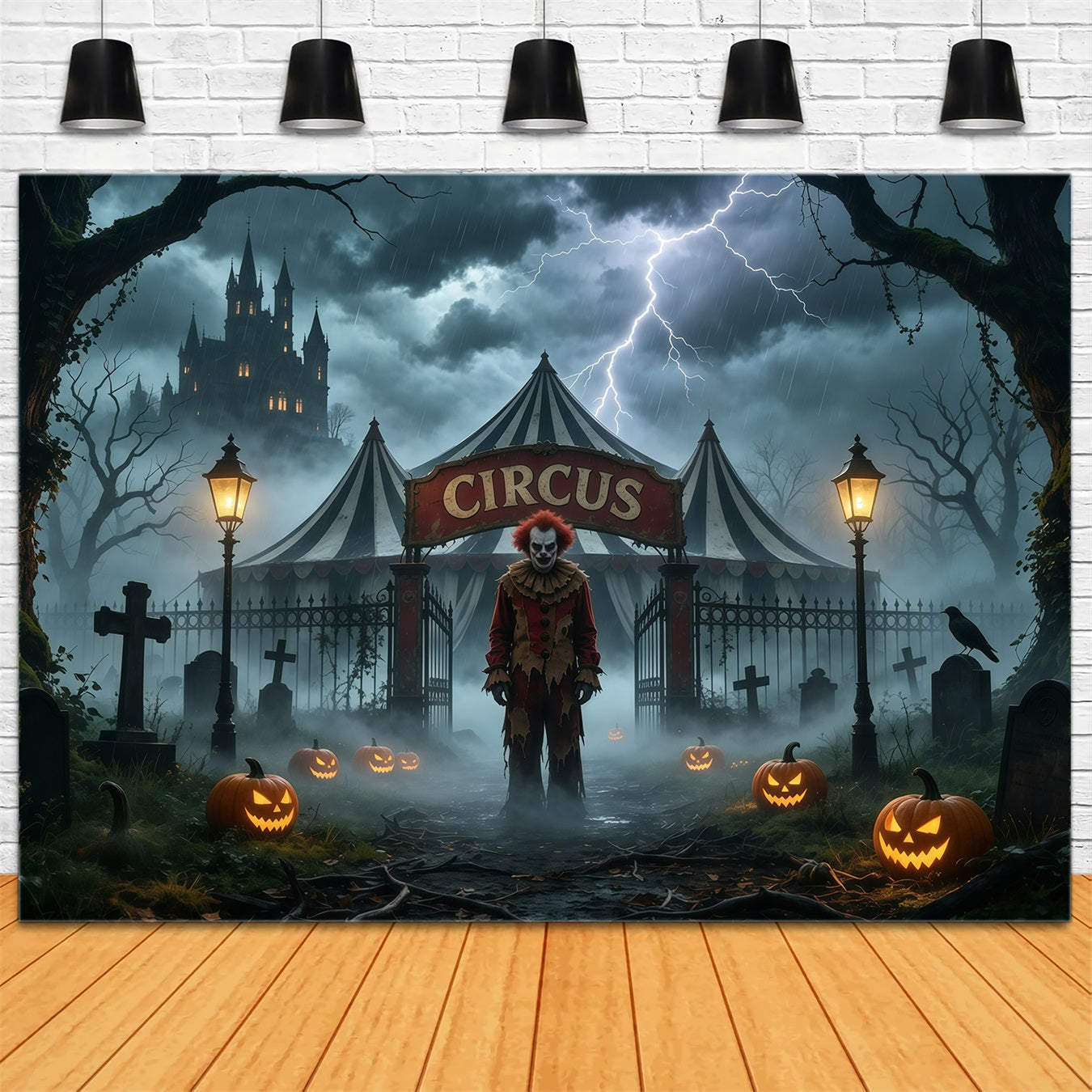 Halloween Clown Backdrop Stormy Circus Tent Graveyard Creepy Halloween Backdrop UK GQ67-94