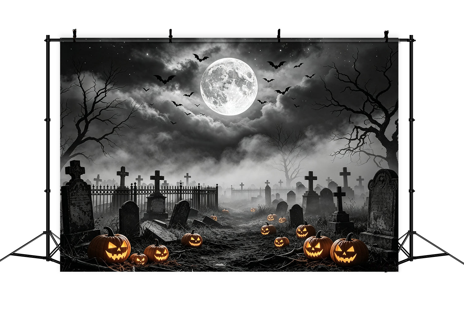 Tomb Backdrop Moonlit Pumpkin Graveyard Path Magician Backdrop UK GQ67-95