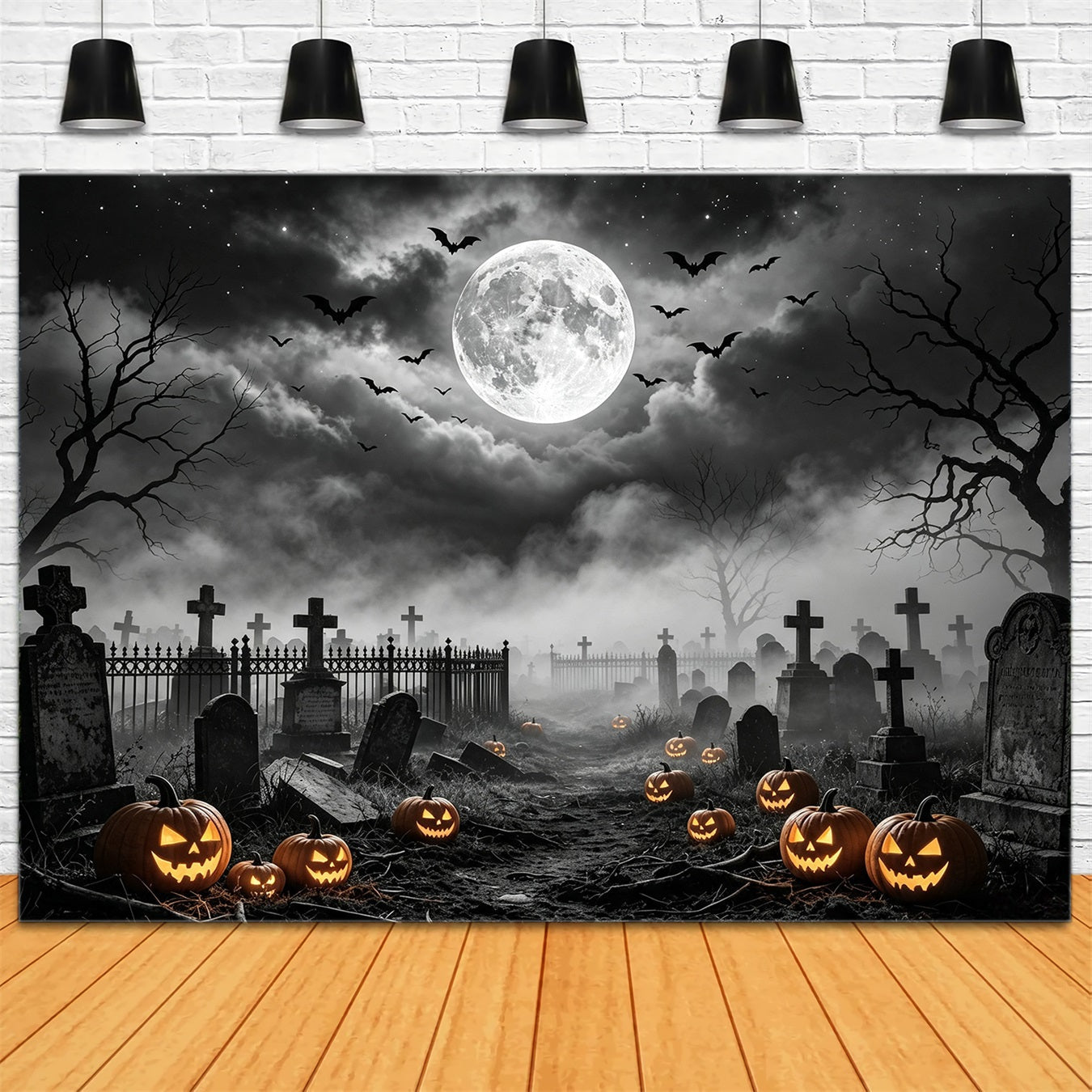 Tomb Backdrop Moonlit Pumpkin Graveyard Path Magician Backdrop UK GQ67-95