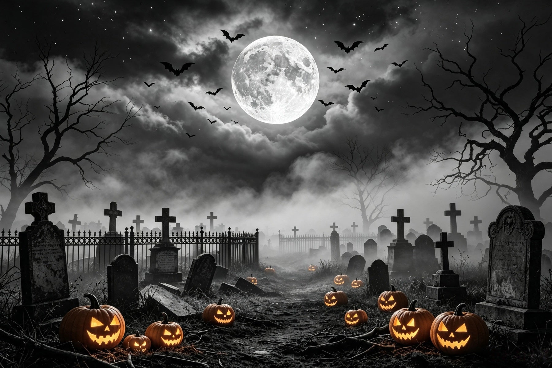 Tomb Backdrop Moonlit Pumpkin Graveyard Path Magician Backdrop UK GQ67-95