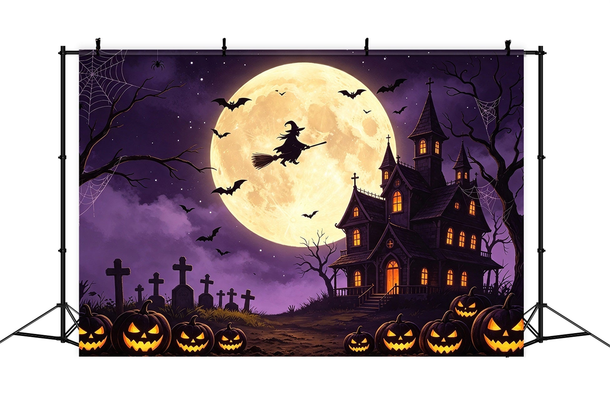 Spooky Sky Backdrop Flying Witch Pumpkin Manor Happy Halloween Backdrop UK GQ67-98