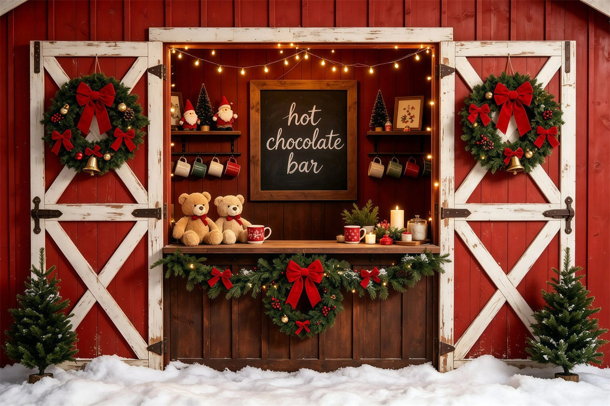 Red Christmas Backdrop Rustic Barn Chocolate Bar Christmas Studio Backdrops UK GQ68-102