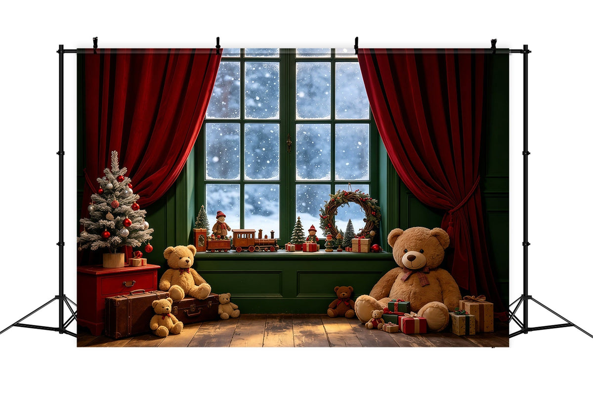 Christmas Window Backdrop Teddy Bear Indoor Corner Christmas Muslin Backdrop UK GQ68-106