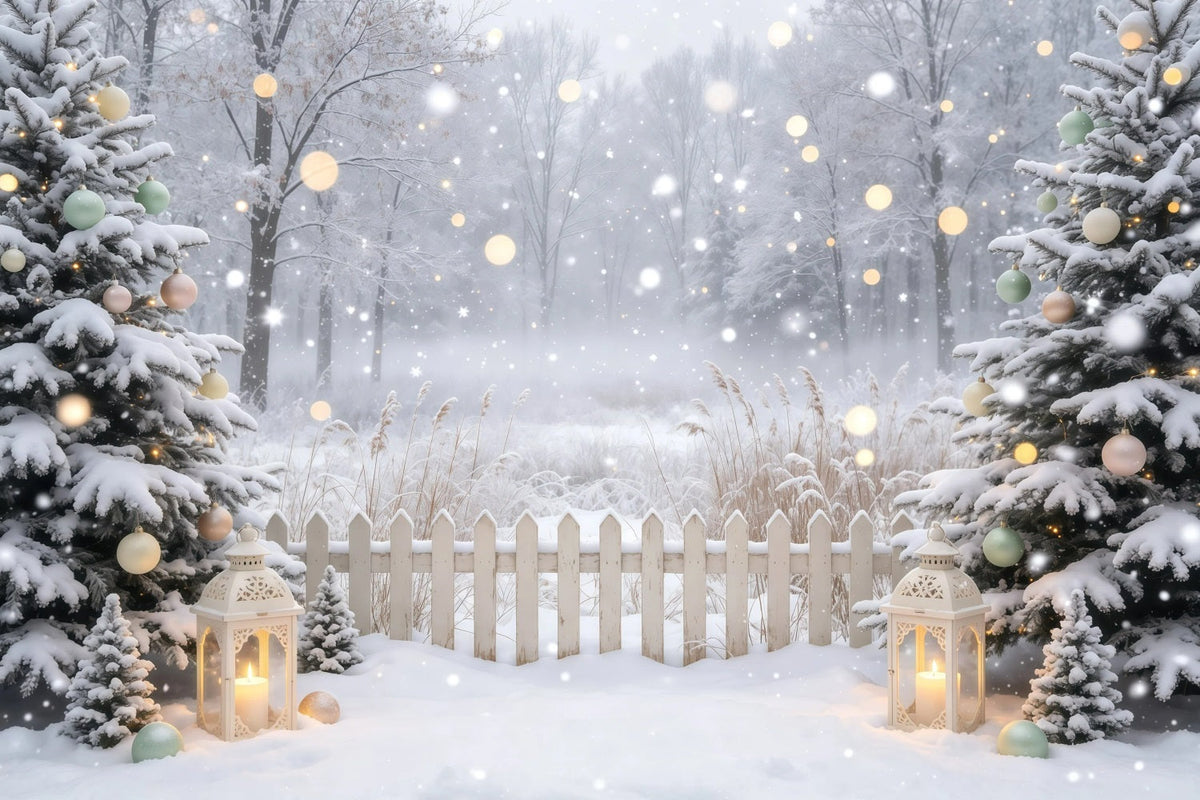 Winter Christmas Backdrop Snowy Forest Lanterns Professional Christmas Backdrop UK GQ68-109