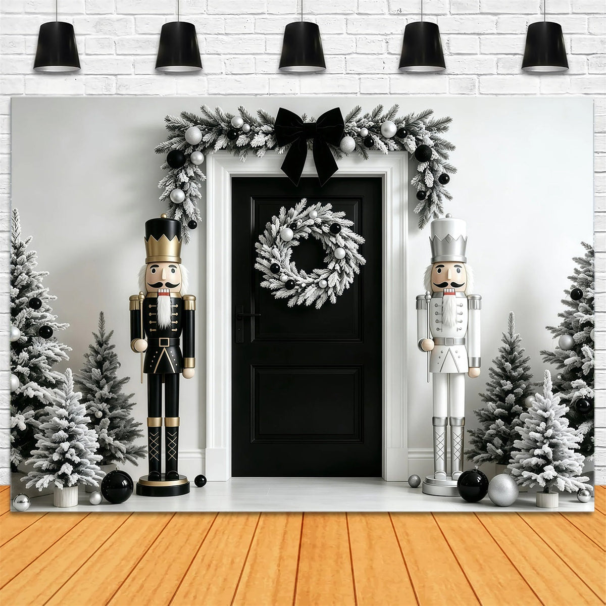 Christmas Nutcracker Backdrop Black White Garland Door Wall Backdrop Christmas UK GQ68-110