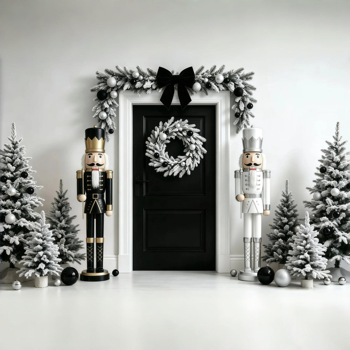 Christmas Nutcracker Backdrop Black White Garland Door Wall Backdrop Christmas UK GQ68-110