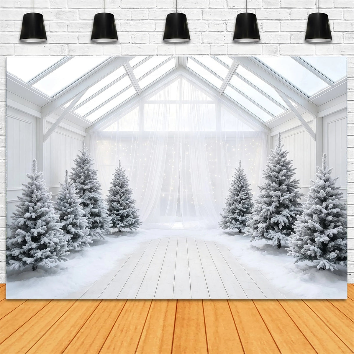 Christmas Tree Backdrop Frosted White Pine Atrium Muslin Christmas Backdrop UK GQ68-111