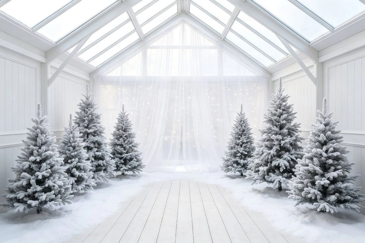Christmas Tree Backdrop Frosted White Pine Atrium Muslin Christmas Backdrop UK GQ68-111