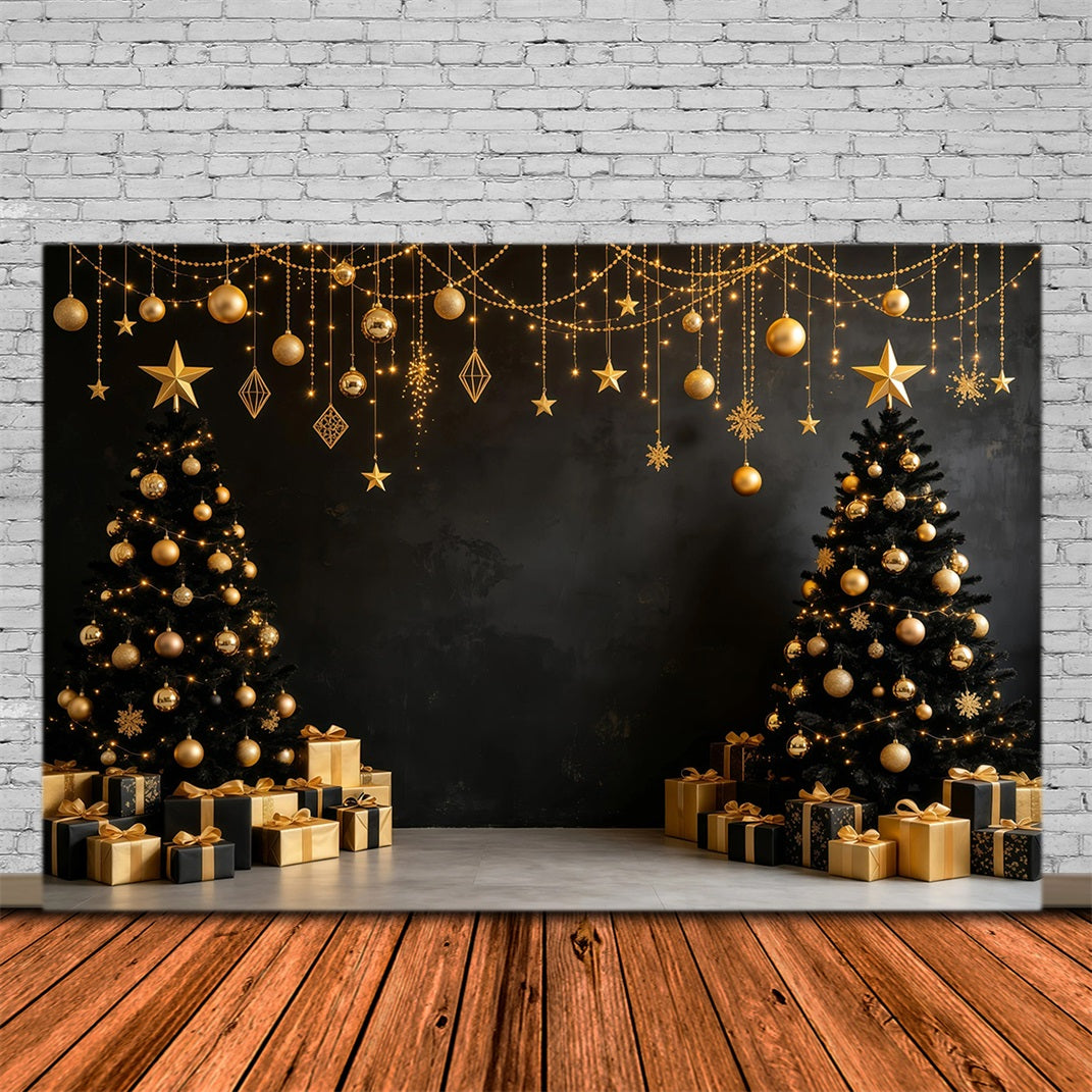 Modern Christmas Backdrop Golden Black Hanging Ornaments Muslin Backdrop Christmas UK GQ68-112