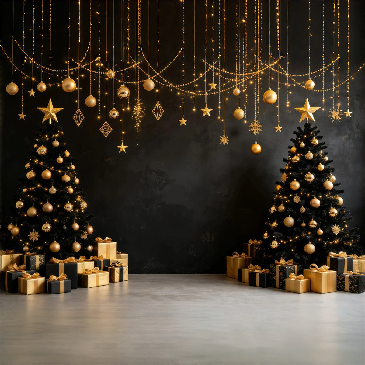 Modern Christmas Backdrop Golden Black Hanging Ornaments Muslin Backdrop Christmas UK GQ68-112