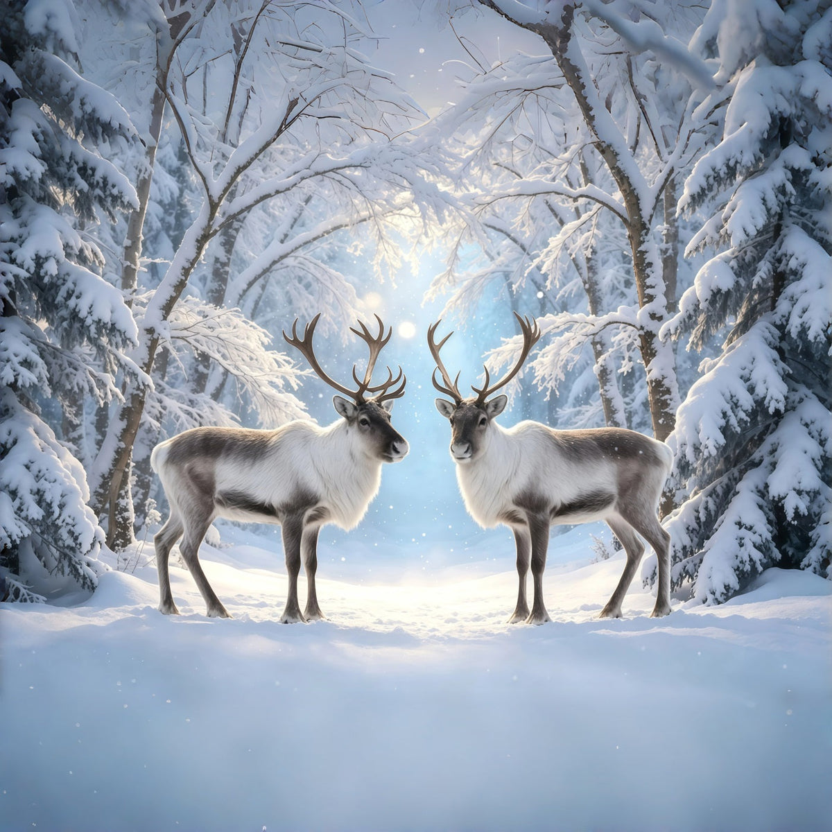 Snowy Christmas Backdrop Reindeer Winter Forest Path Christmas Photo Backdrop UK GQ68-117