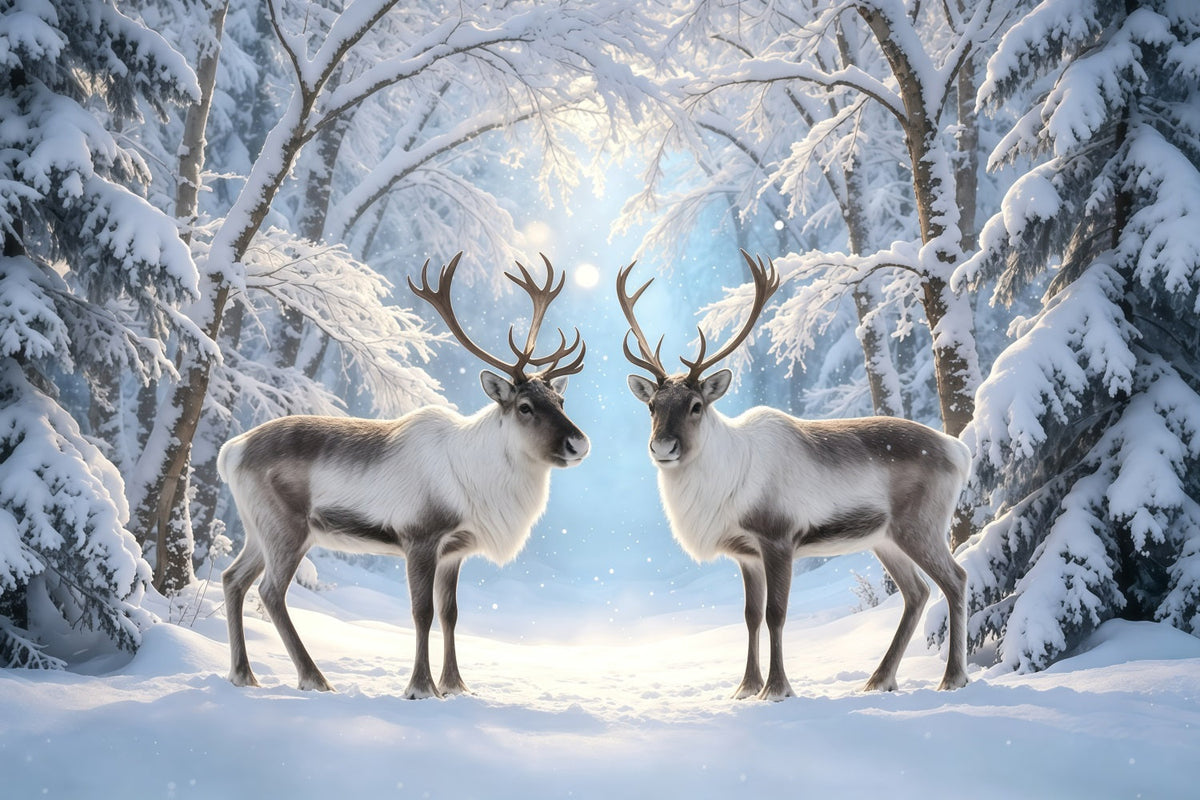 Snowy Christmas Backdrop Reindeer Winter Forest Path Christmas Photo Backdrop UK GQ68-117
