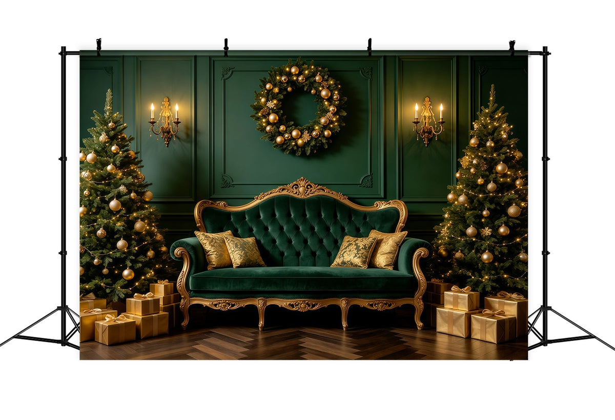 Green Christmas Backdrop Emerald Velvet Sofa Lounge Professional Christmas Backdrops UK GQ68-121