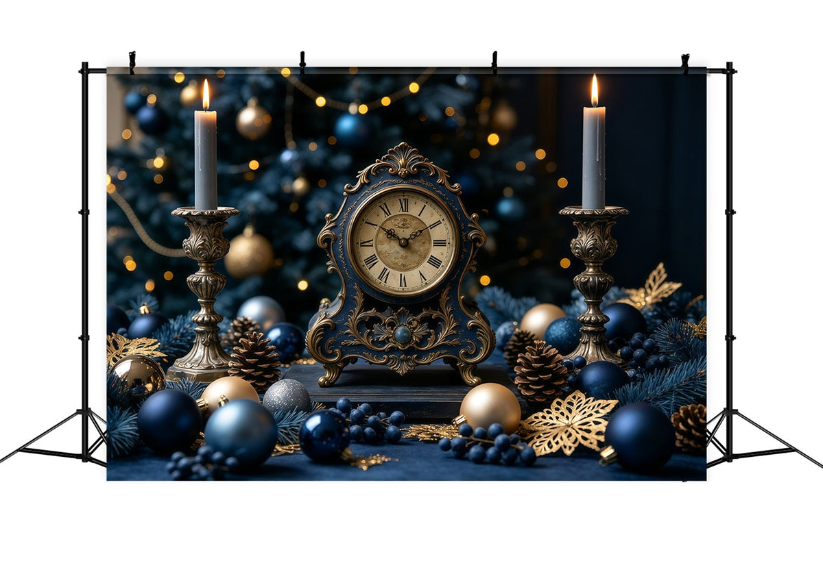 Vintage Christmas Backdrop Blue Clock Candle Display Christmas Backdrop Ideas UK GQ68-125