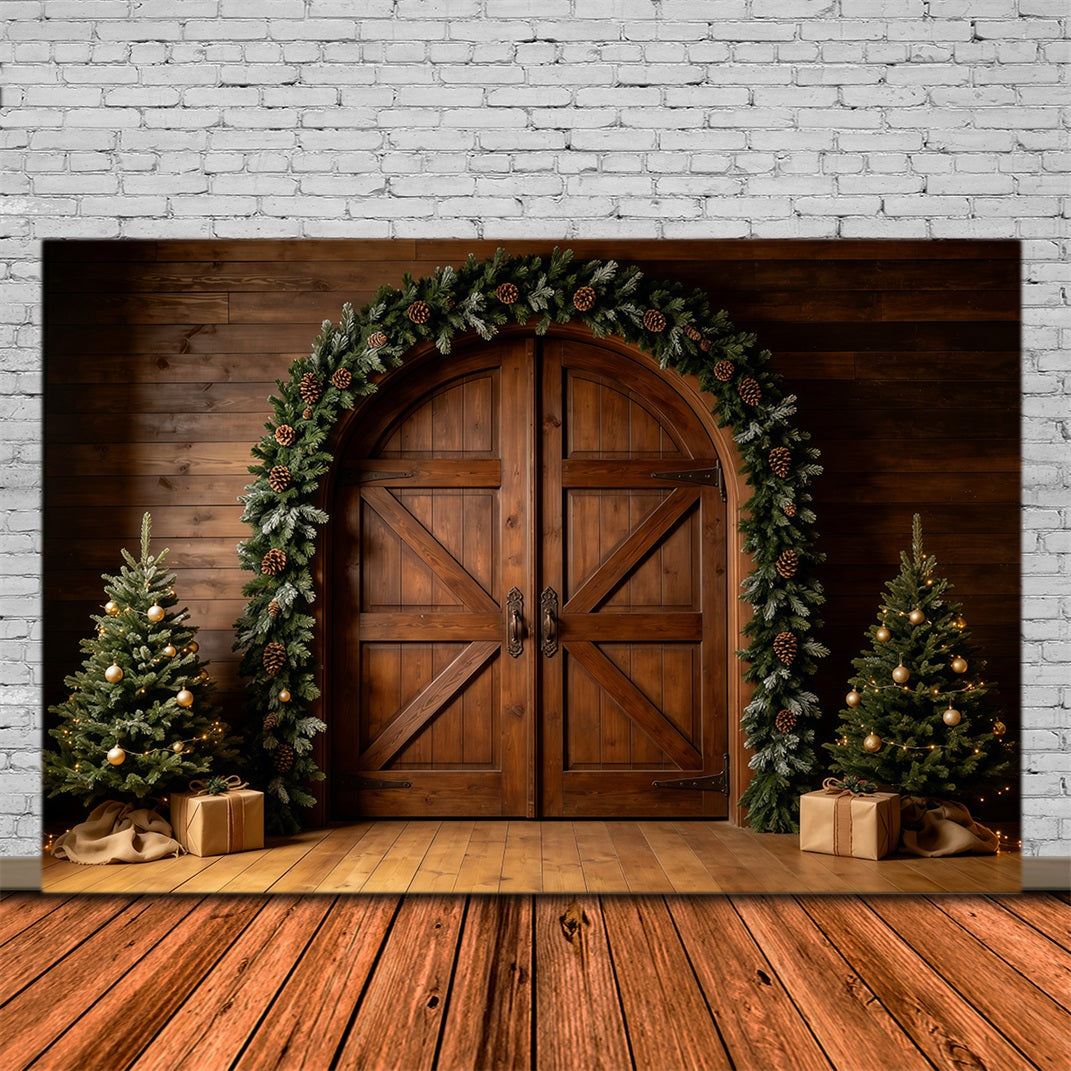 Christmas Barn Door Backdrop Rustic Wood Door Garland Large Christmas Backdrop UK GQ68-127