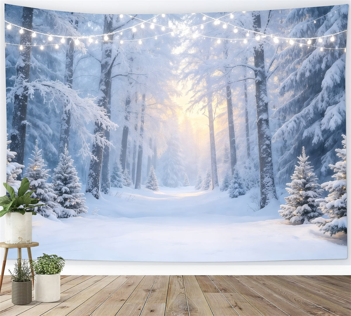 Winter Wonderland Christmas Backdrop Snowy Forest Path Photography Backdrops Christmas UK GQ68-130