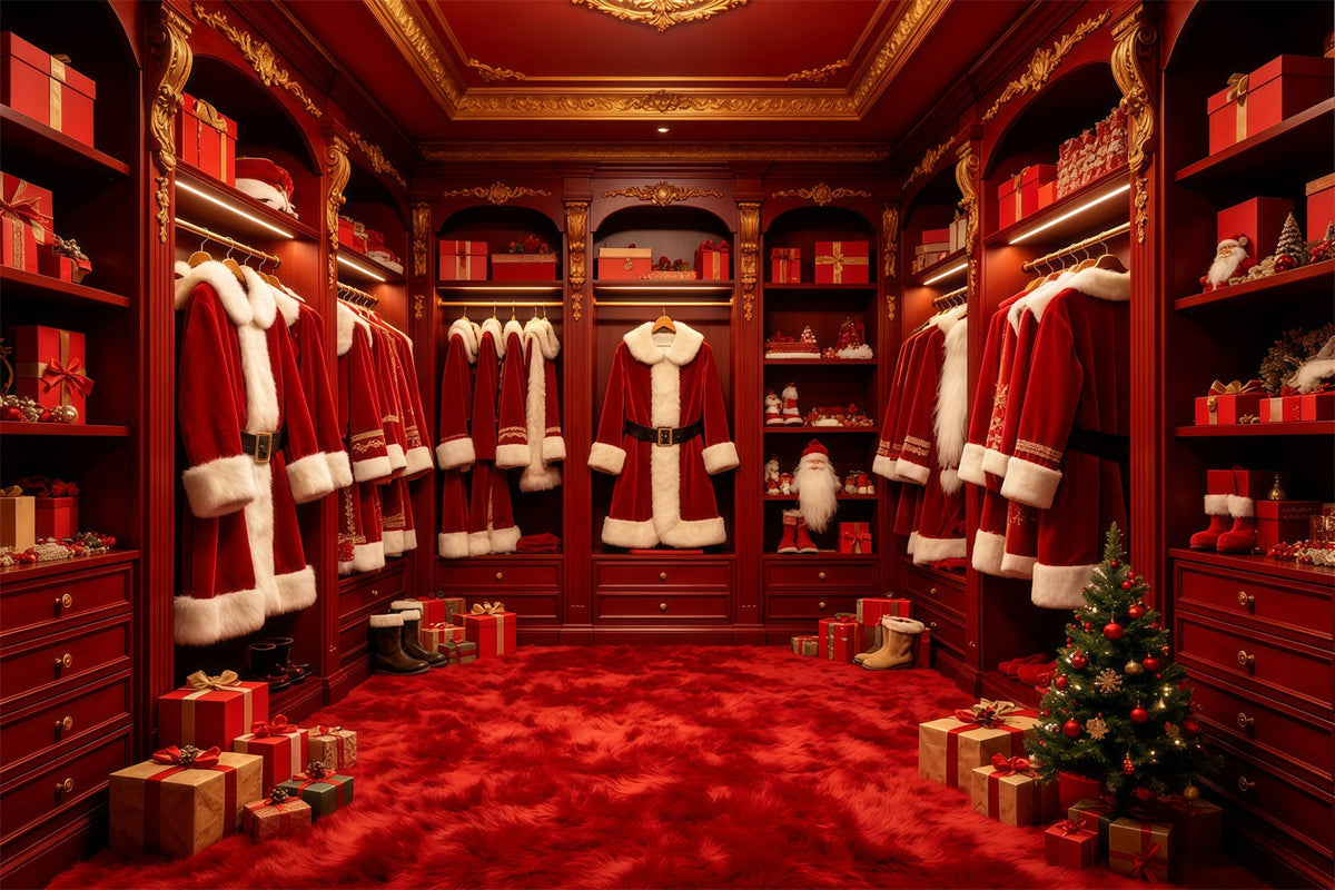 Christmas Santa Backdrop Red Santa Wardrobe Display Christmas Studio Backdrop UK GQ68-133