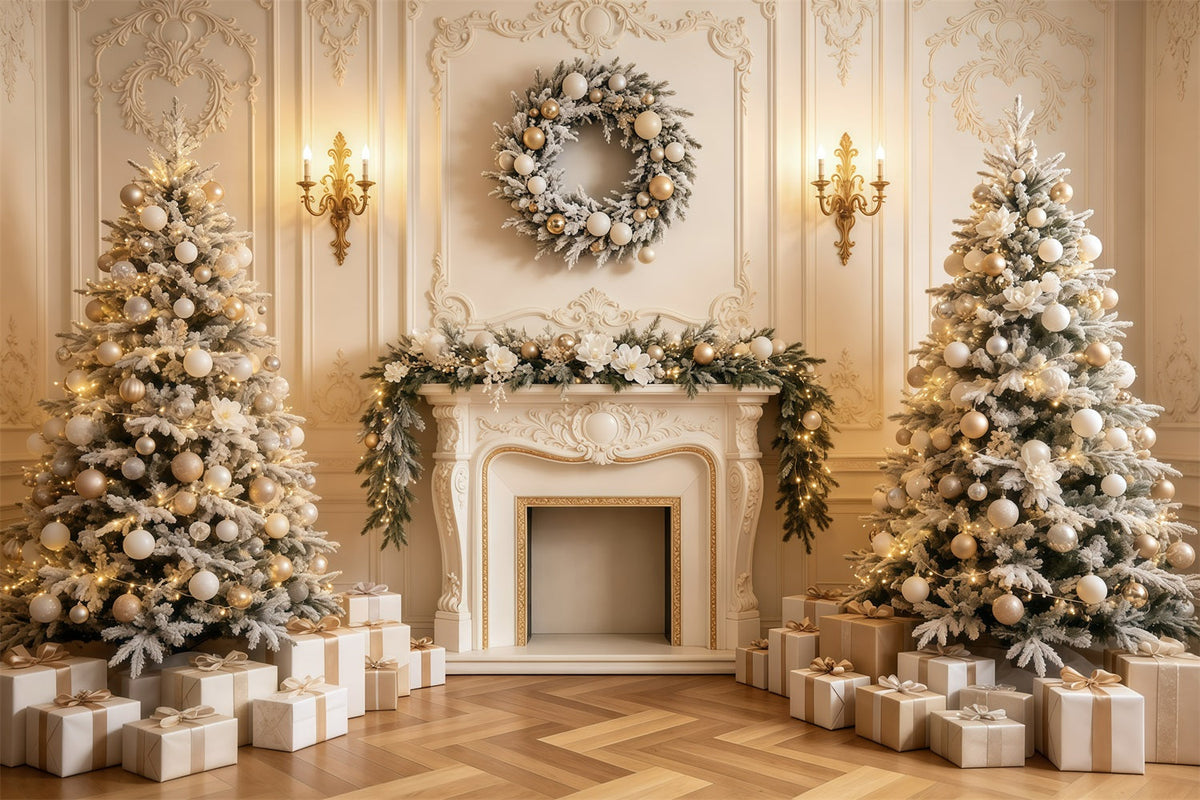 Fireplace Backdrop Christmas Cozy Golden Mantel Decor Indoor Christmas Backdrop UK GQ68-135