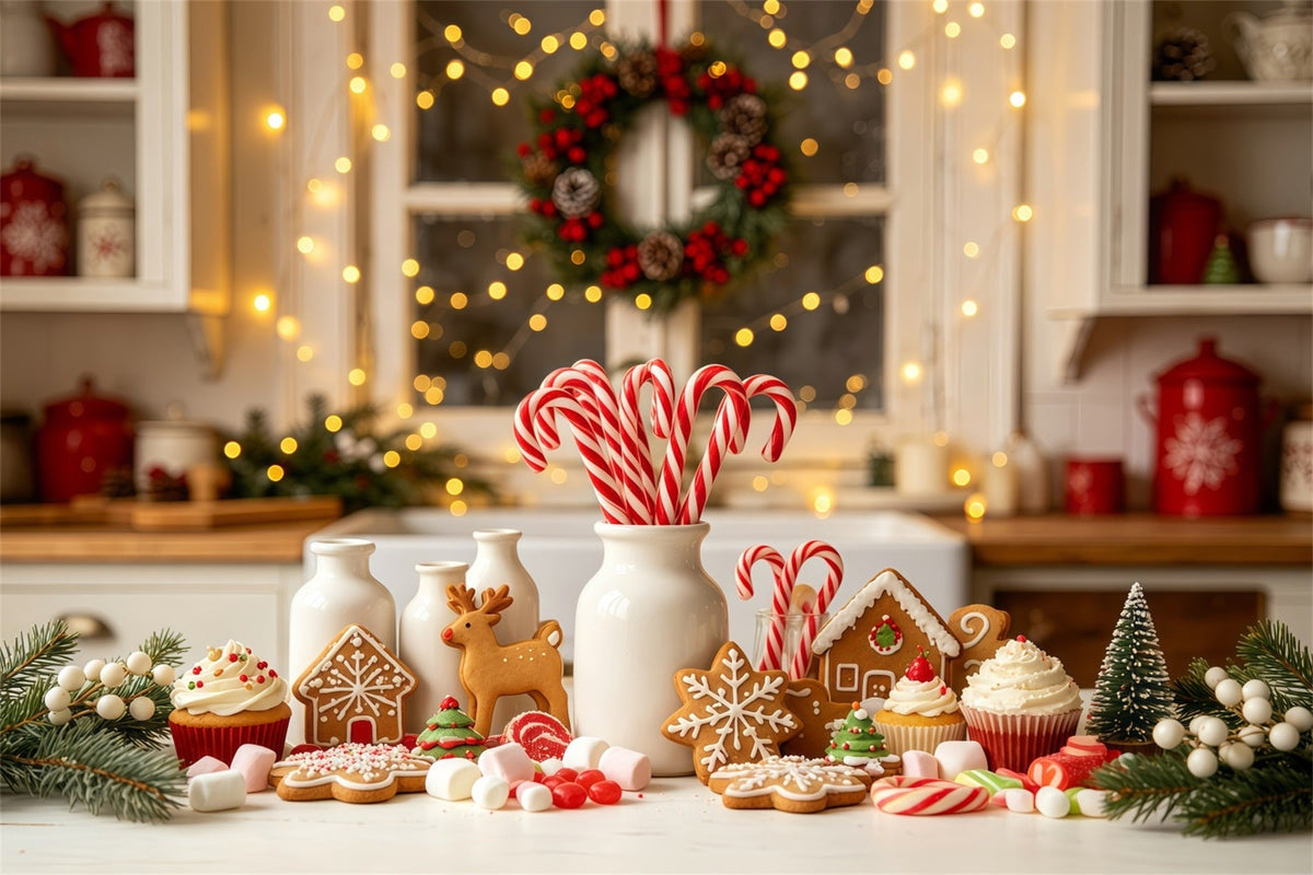Christmas Kitchen Backdrop Candy Bakery Gingerbread Decor Photography Backdrops Christmas UK GQ68-56