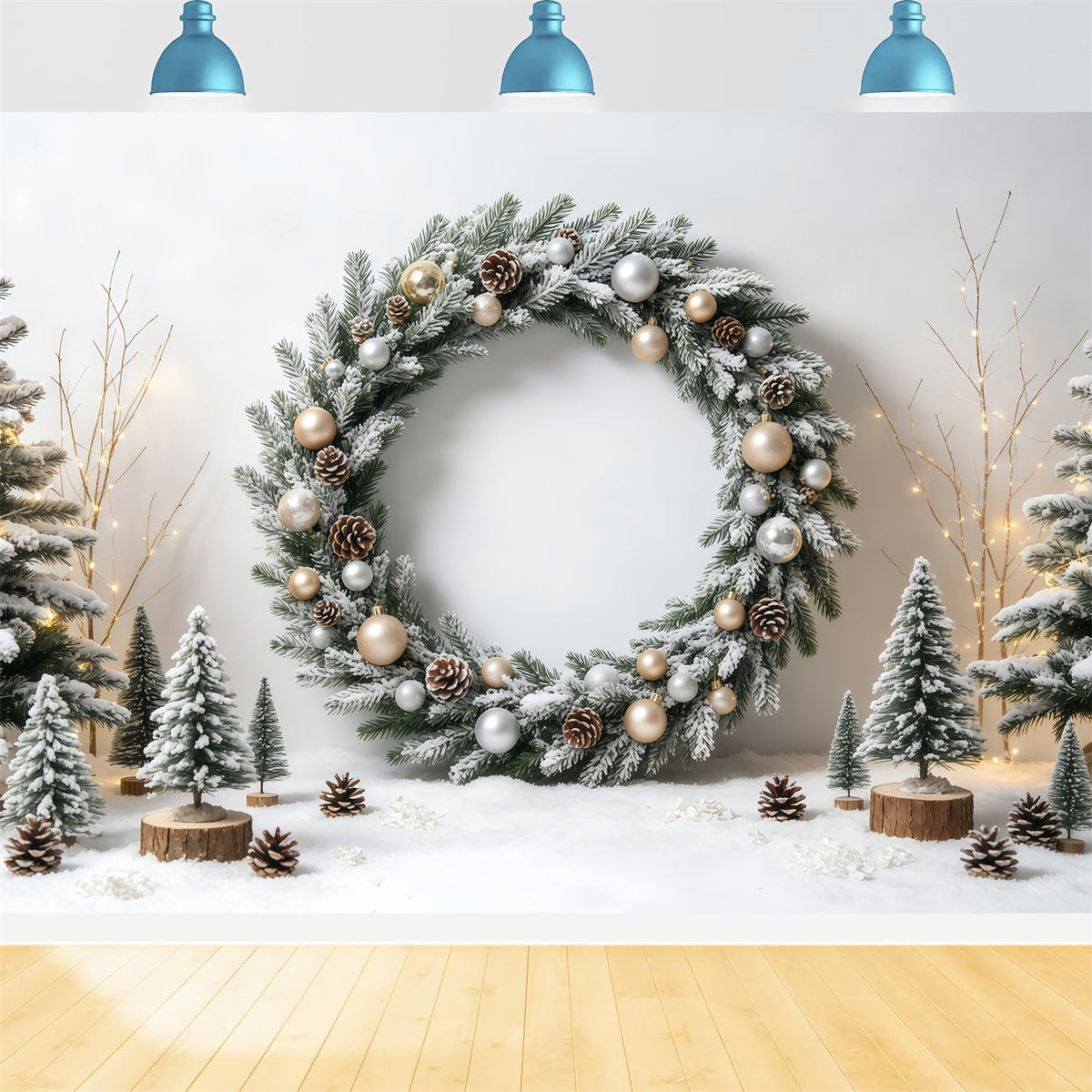 Christmas Wreath Backdrop Frosted Tree Winter Archway Christmas Wall Backdrops UK GQ68-58