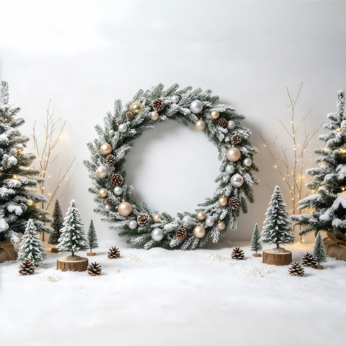 Christmas Wreath Backdrop Frosted Tree Winter Archway Christmas Wall Backdrops UK GQ68-58