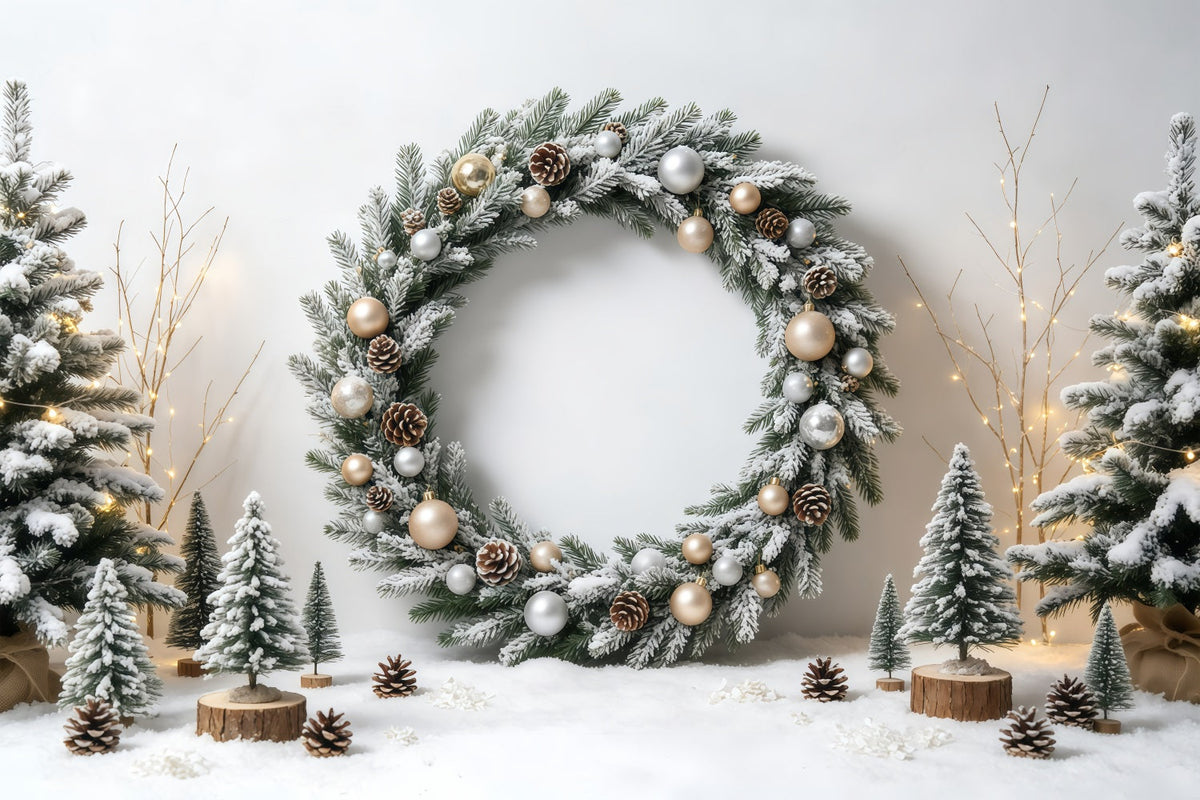 Christmas Wreath Backdrop Frosted Tree Winter Archway Christmas Wall Backdrops UK GQ68-58