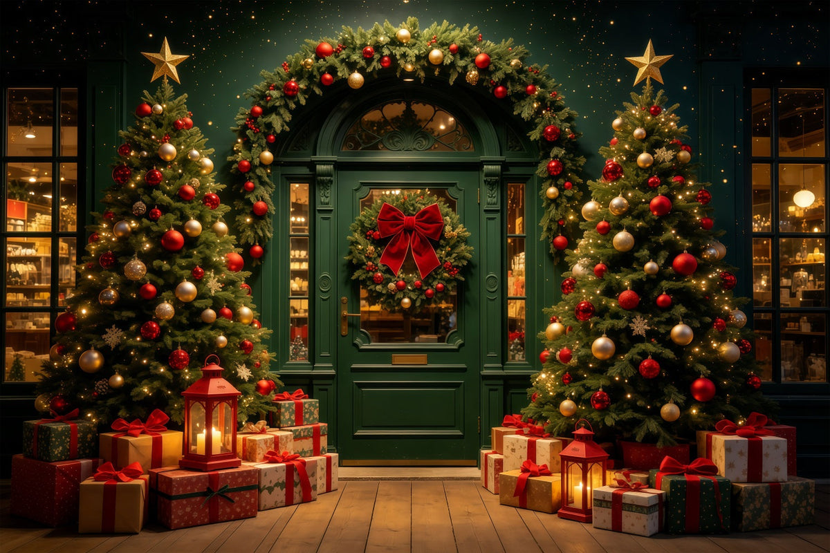 Christmas Shop Backdrop Dark Green Archway Lights Studio Backdrops Christmas UK GQ68-62