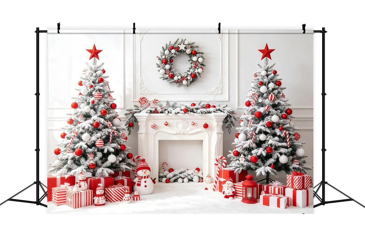 White Christmas Backdrop Candy Tree Fireplace Photo Christmas Backdrop UK GQ68-63
