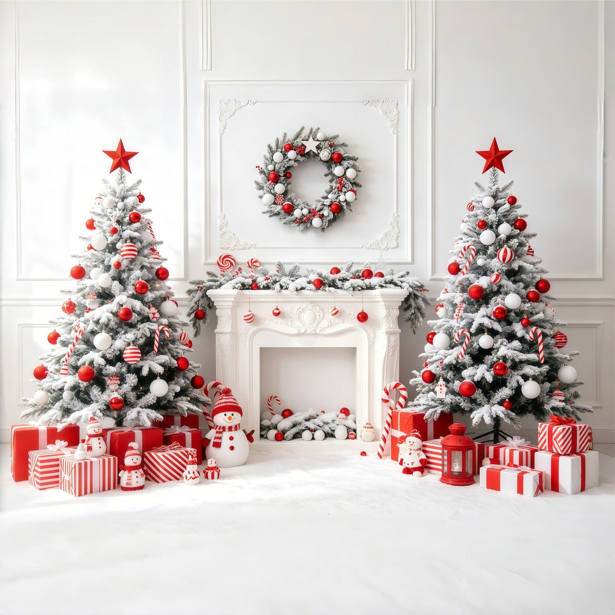 White Christmas Backdrop Candy Tree Fireplace Photo Christmas Backdrop UK GQ68-63