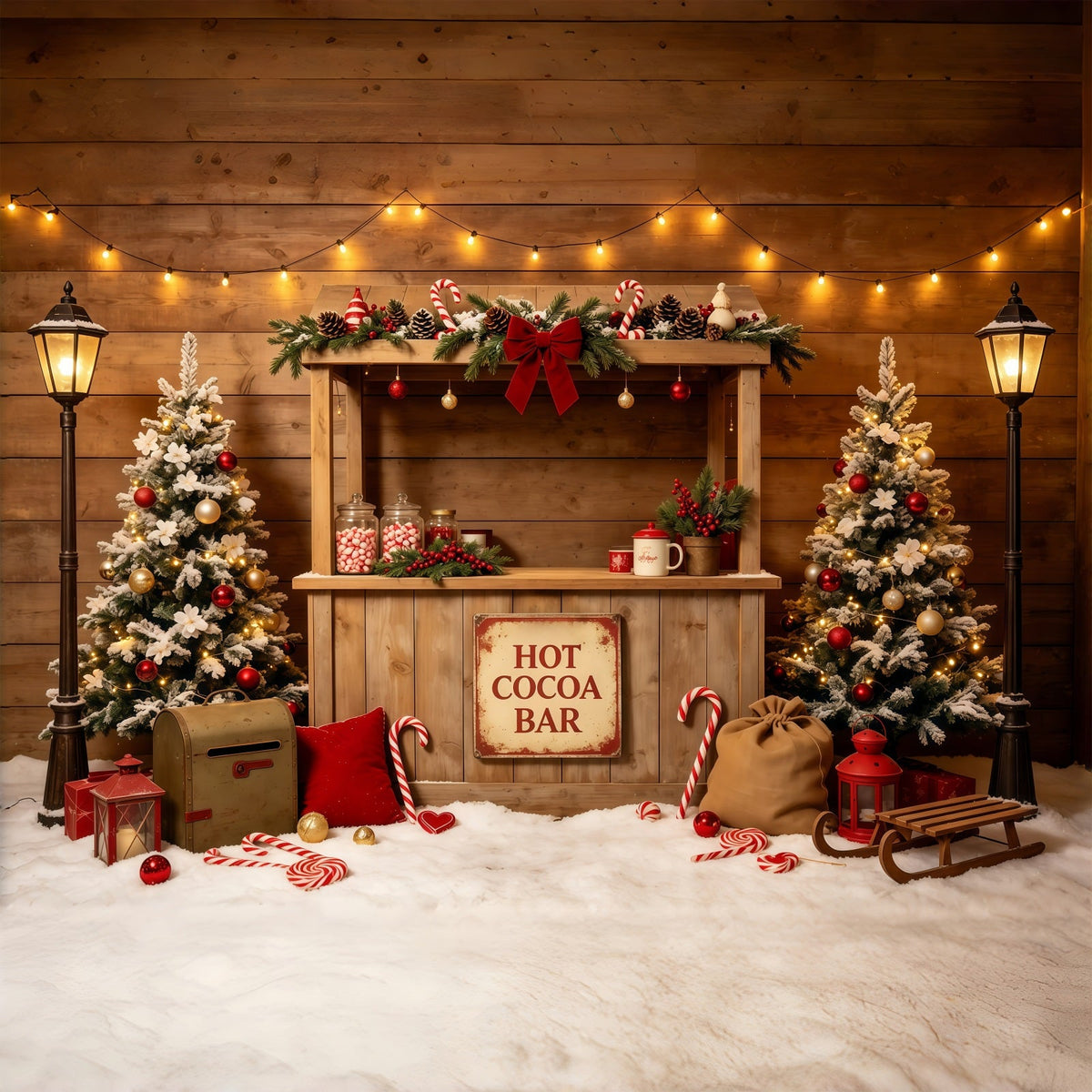 Christmas Party Backdrop Rustic Cocoa Bar Cabin Christmas Studio Backdrops UK GQ68-65