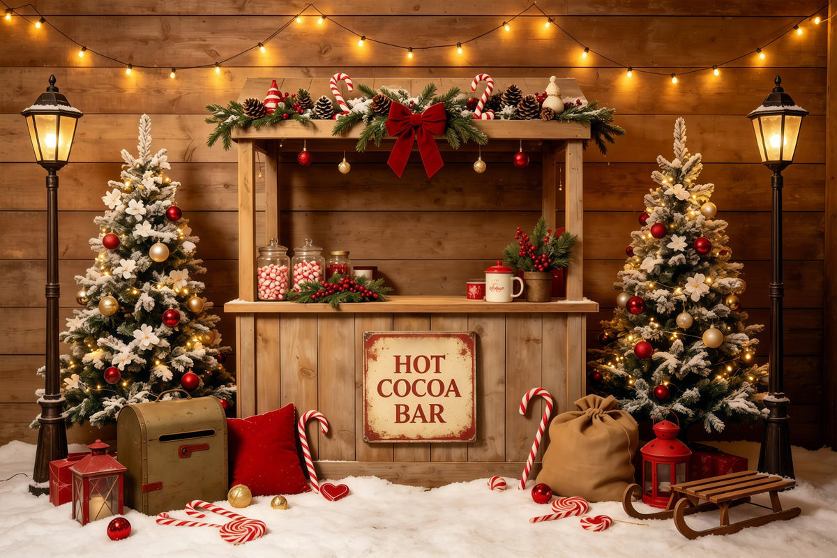 Christmas Party Backdrop Rustic Cocoa Bar Cabin Christmas Studio Backdrops UK GQ68-65