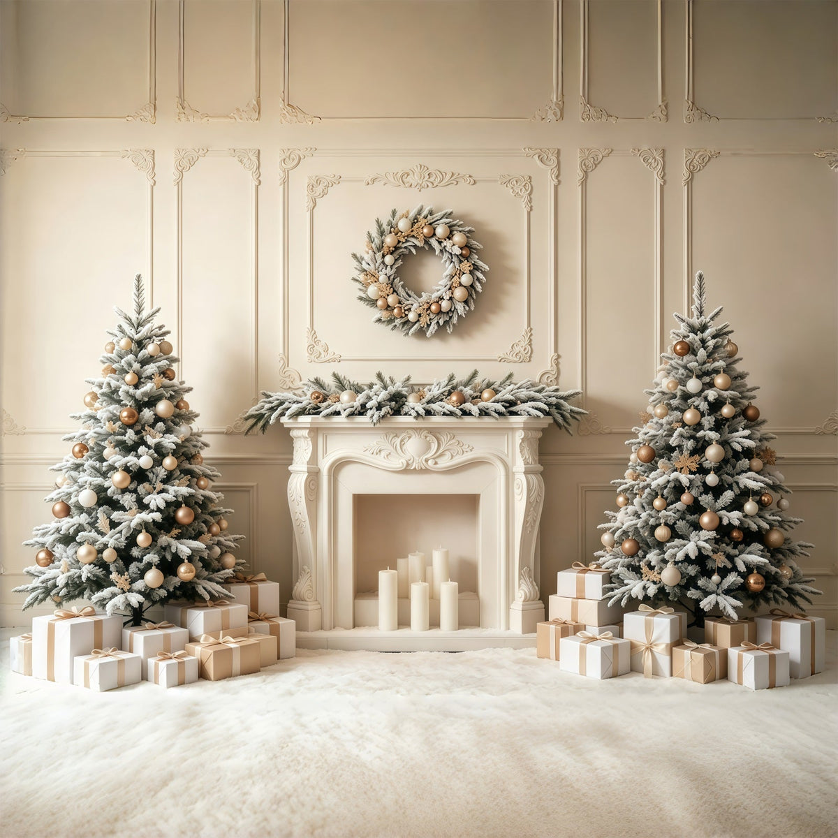 Elegant Christmas Backdrop Elegant Frosted Fireplace Mantel Studio Christmas Backdrop UK GQ68-66