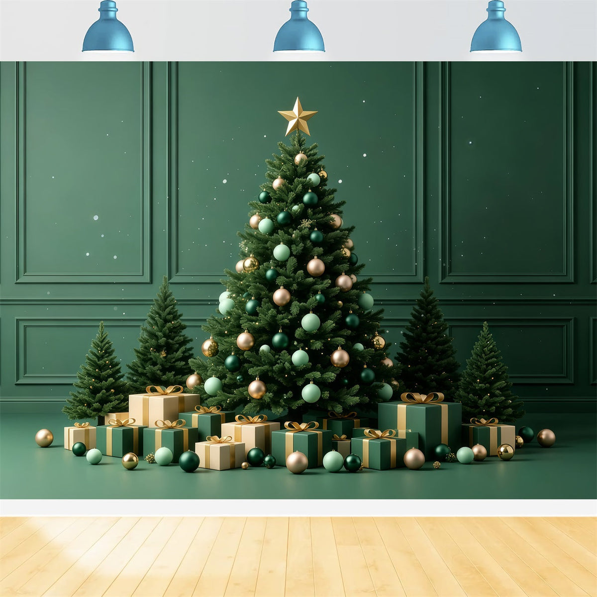 Green Christmas Backdrop Emerald Tree Gift Display Wall Backdrop Christmas UK GQ68-73