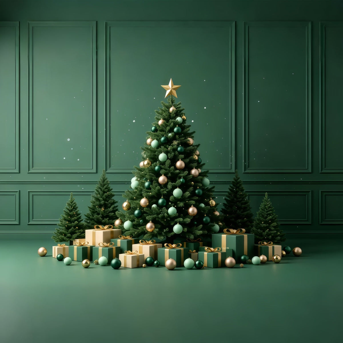 Green Christmas Backdrop Emerald Tree Gift Display Wall Backdrop Christmas UK GQ68-73