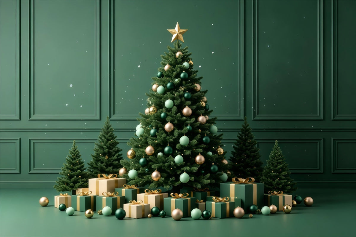 Green Christmas Backdrop Emerald Tree Gift Display Wall Backdrop Christmas UK GQ68-73