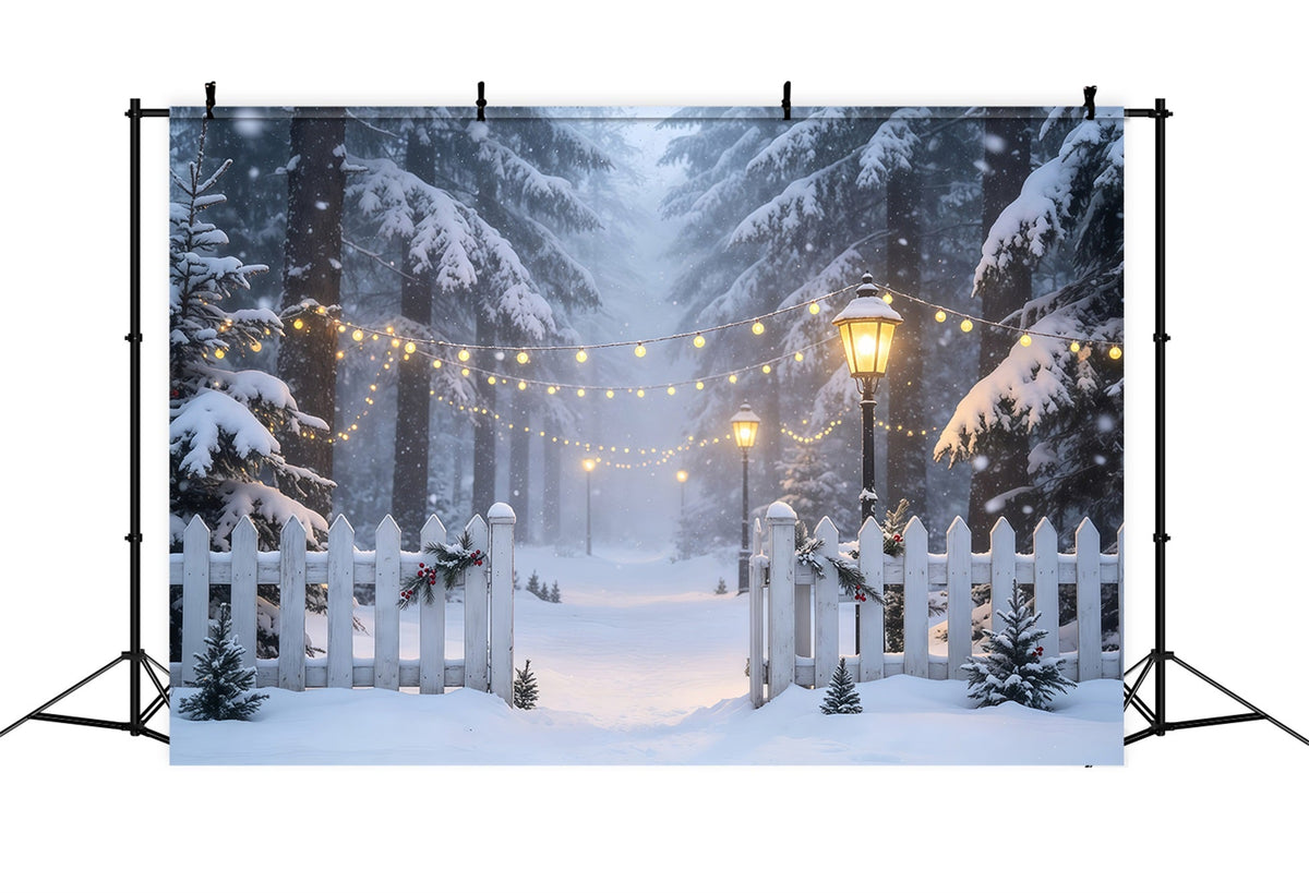 Winter Christmas Backdrop Snowy Forest Light Path Muslin Christmas Backdrop UK GQ68-74