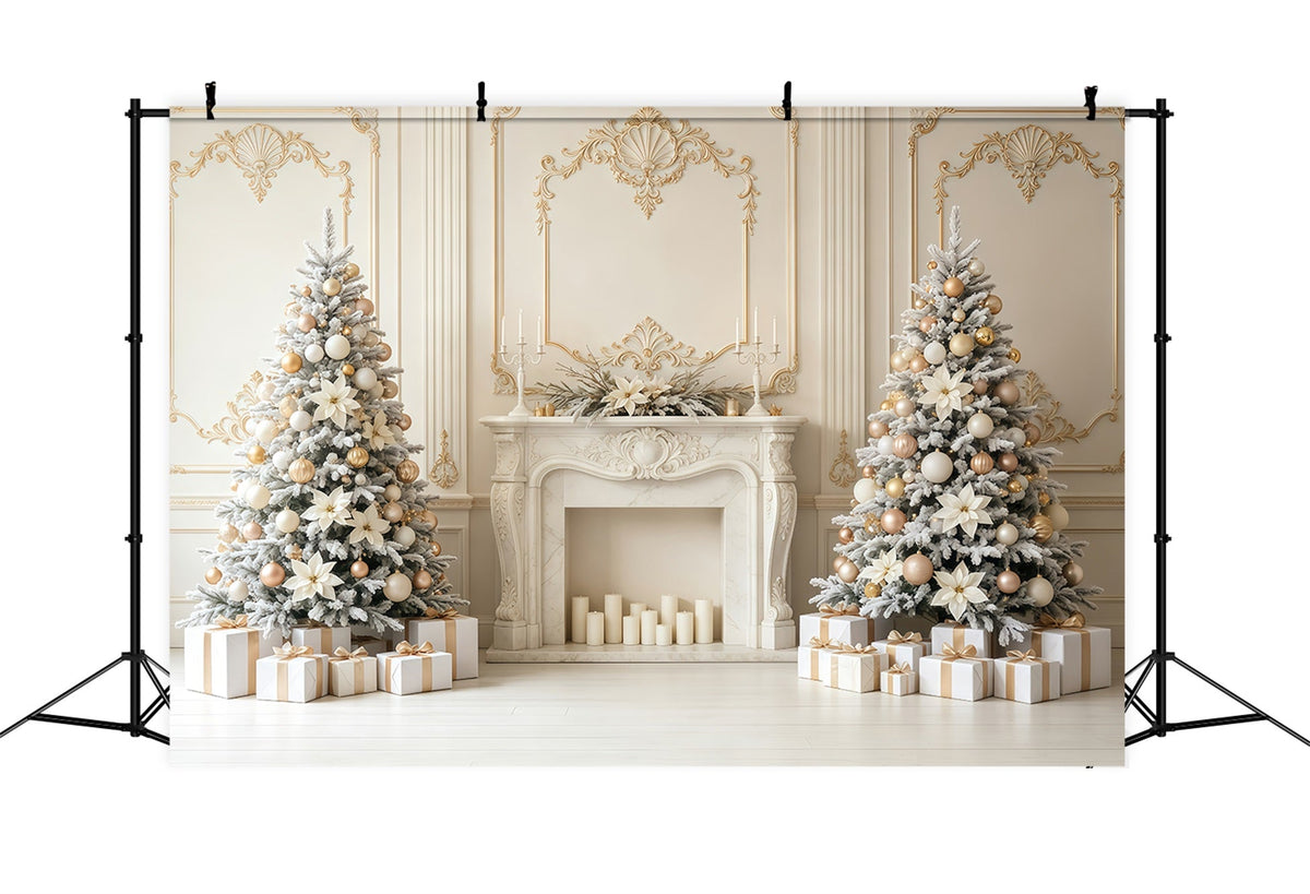 Christmas Wall Backdrop Ivory Gold Fireplace Elegance Christmas Backdrop UK GQ68-78