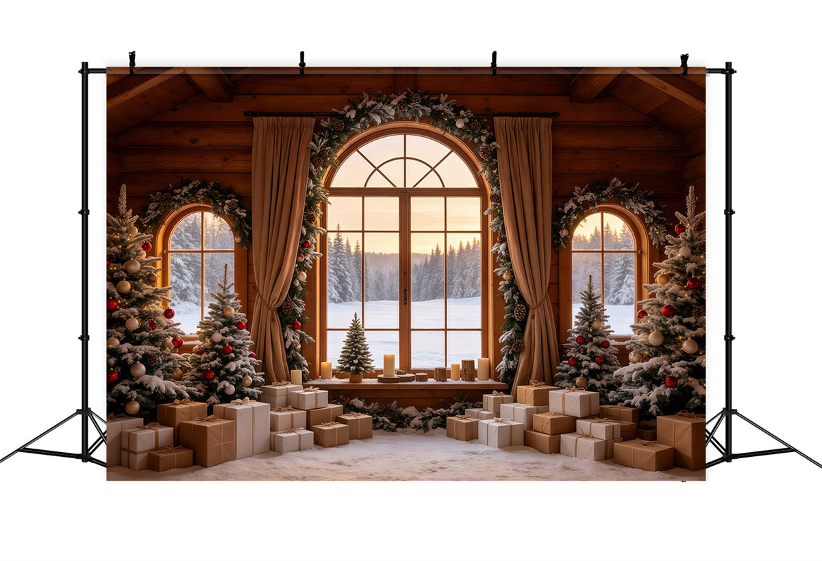 Christmas Cabin Backdrop Rustic House Window View Photo Backdrop Christmas UK GQ68-86
