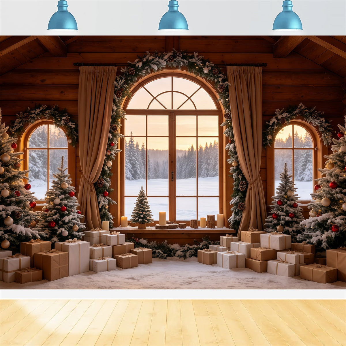 Christmas Cabin Backdrop Rustic House Window View Photo Backdrop Christmas UK GQ68-86